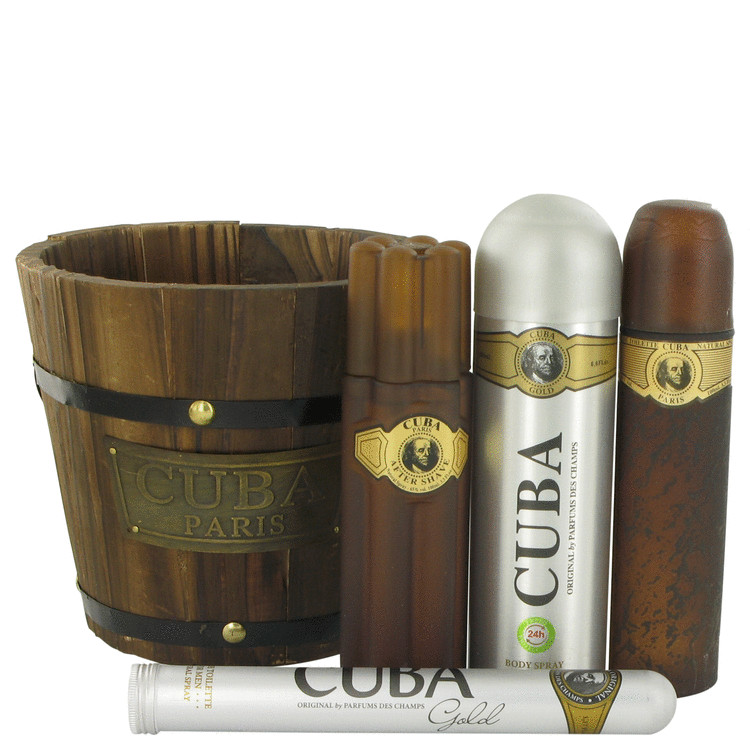 Cuba Gold Gift Set - 3.3 oz (100ml) Eau De Toilette Spray + 1.17 oz Eau De Toilette Spray + 3.3 oz (100ml) After Shave + 6.7 oz (200ml) Shower Gel 4 Cuba Gold by Fragluxe