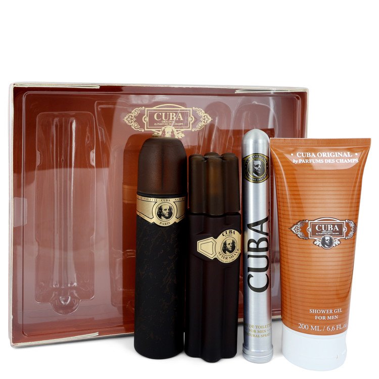 Cuba Gold Gift Set - 3.3 oz (100ml) Eau De Toilette Spray + 3.3 oz (100ml) After Shave Spray + 6.7 oz (200ml) Body Deodorant Spray + 6.7 oz (200ml) Shower Gel +1.17 oz EDT Spray 4 Cuba Gold by Fragluxe