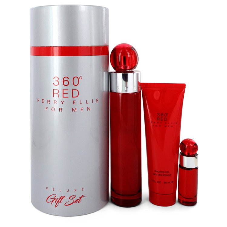 Perry Ellis 360 Red Gift Set - 3.4 oz (100ml) Eau De Toilette Spray + 0.25 oz Mini EDT Spray + 3 oz (90ml) Shower Gel in Tube Box 6 perry ellis 360 red by perry ellis p550695