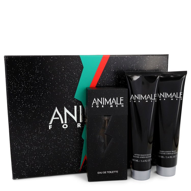 Animale Men Gift Set: 3.3 oz (100 ml) Eau De Toilette Spray + 3.4 oz (100 ml) After Shave Balm + 3.4 oz (100 ml) Body Wash by Animale