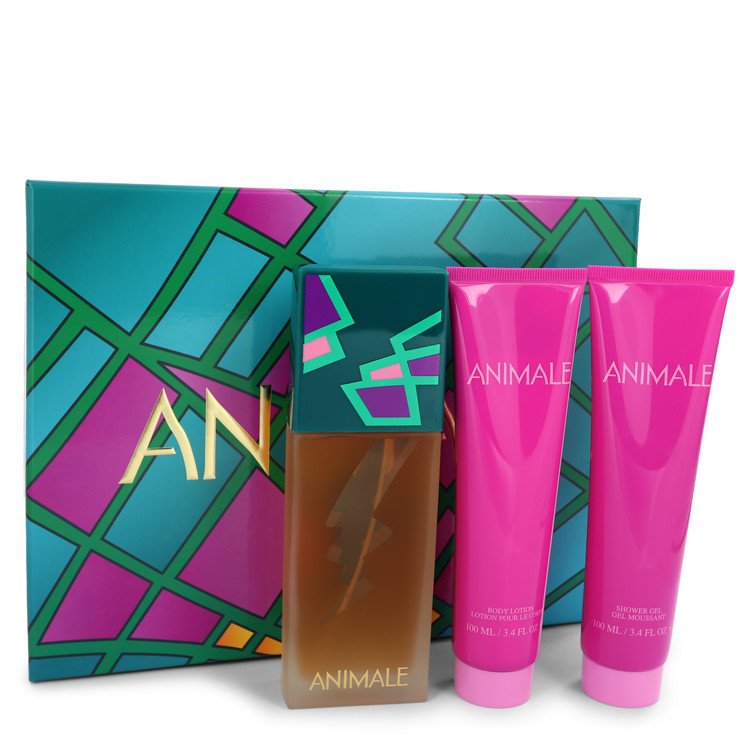 Animale Women Gift Set: 3.4 oz (100 ml) Eau De Parfum Spray + 3.4 oz (100 ml) Shower Gel + 3.4 oz (100 ml) Body Lotion by Animale