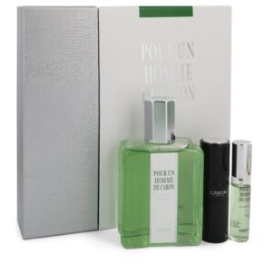 Caron Pour Homme Men Gift Set: 6.7 oz (200 ml) Eau De Toilette Spray + 0.5 oz Mini EDT Spray + 0.5 oz Refillable Spray by Caron