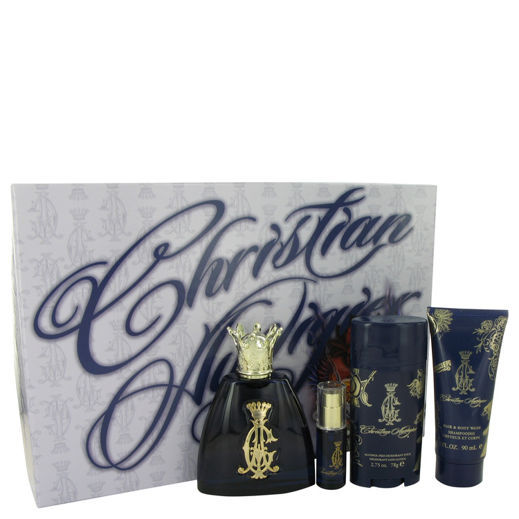 Christian Audigier Men Gift Set: 3.4 oz (100 ml) Eau De Toilette Spray + .25 oz MIN EDT + 3 oz (90 ml) Body Wash + 2.75 Deodorant Stick by Christian Audigier
