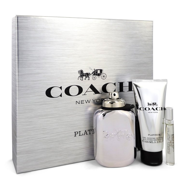 Coach Platinum Men Gift Set: 3.3 oz (100 ml) Eau De Parfum Spray + 3.3 oz (100 ml) Shower Gel + .25 oz Mini EDP Spray by Coach