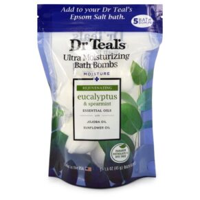 Dr Teal's Ultra Moisturizing Bath Bombs Men Five (5) 1.6 oz (50 ml) Moisture Rejuvinating Bath Bombs with Eucalyptus & Spearmint
