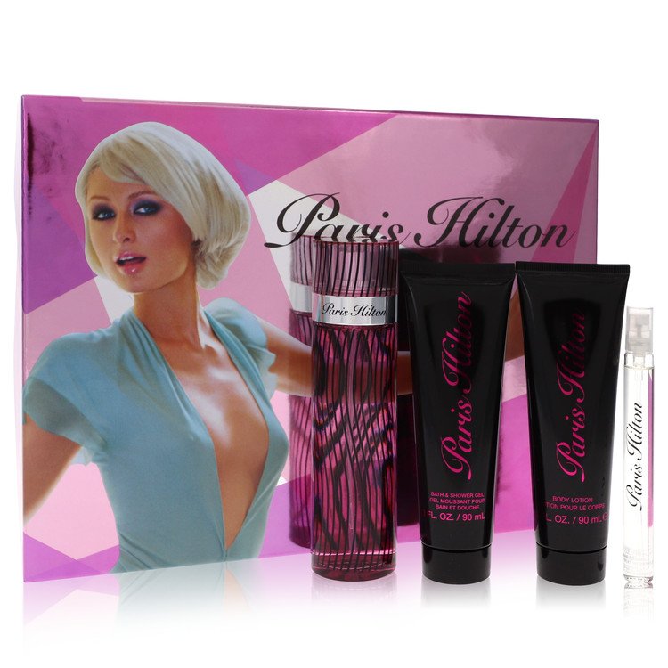 Paris Hilton Women Gift Set: 3.4 oz (100 ml) Eau De Parfum Spray + 3 oz (90 ml) Body Lotion + 3 oz (90 ml) Shower Gel + .34 oz Mini EDP Spray by Paris Hilton