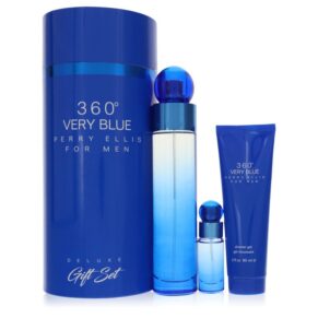 Perry Ellis 360 Very Blue Men Gift Set: 3.4 oz (100 ml) Eau De Toilette Spray + .25 oz Mini EDT Spray + 3 oz (90 ml) Shower Gel by Perry Ellis