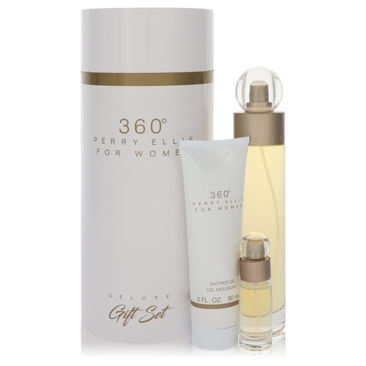 Perry Ellis 360 Women Gift Set: 3.4 oz (100 ml) Eau De Toilette Spray + .05 oz Mini EDT Spray + 3 oz (90 ml) Shower Gel by Perry Ellis